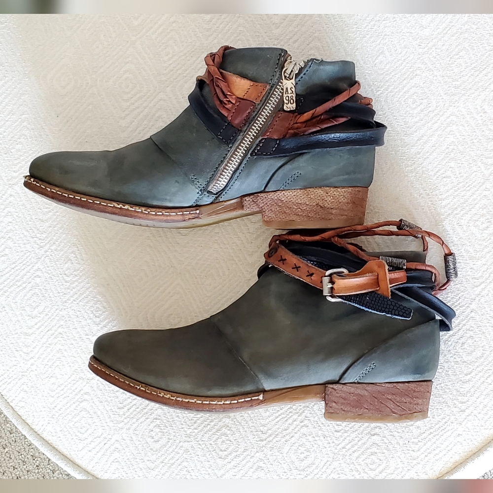 A.S. 98 Green Leather Ankle Strappy Accent Rugged Boot, Wm EU 40, US 9-9.5, - Picture 10 of 16